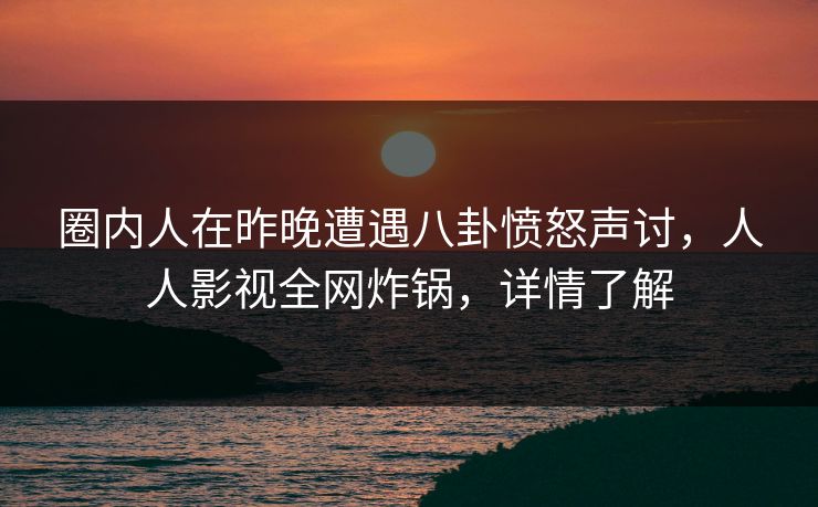 圈内人在昨晚遭遇八卦愤怒声讨，人人影视全网炸锅，详情了解