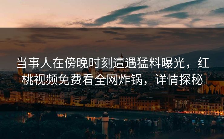 当事人在傍晚时刻遭遇猛料曝光，红桃视频免费看全网炸锅，详情探秘