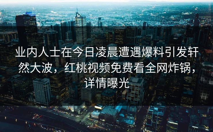 业内人士在今日凌晨遭遇爆料引发轩然大波，红桃视频免费看全网炸锅，详情曝光