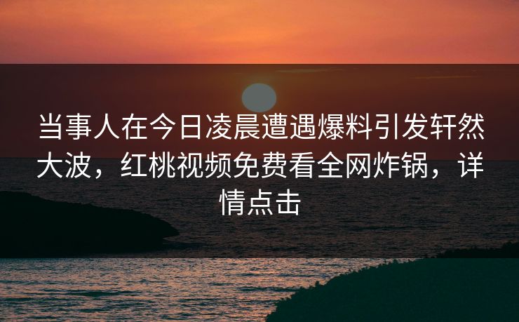 当事人在今日凌晨遭遇爆料引发轩然大波,红桃视频免费看全网炸锅,详情点击 当事人在今日凌晨遭遇爆料引发轩然大波,红桃视频免费看全网炸锅,详情点击