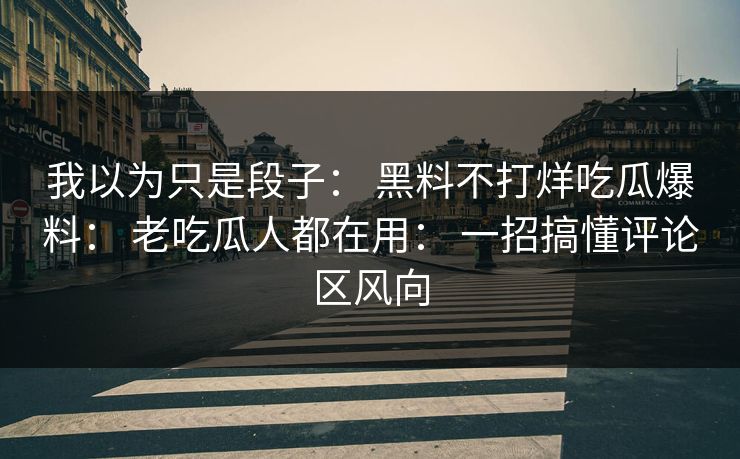 我以为只是段子： 黑料不打烊吃瓜爆料： 老吃瓜人都在用： 一招搞懂评论区风向